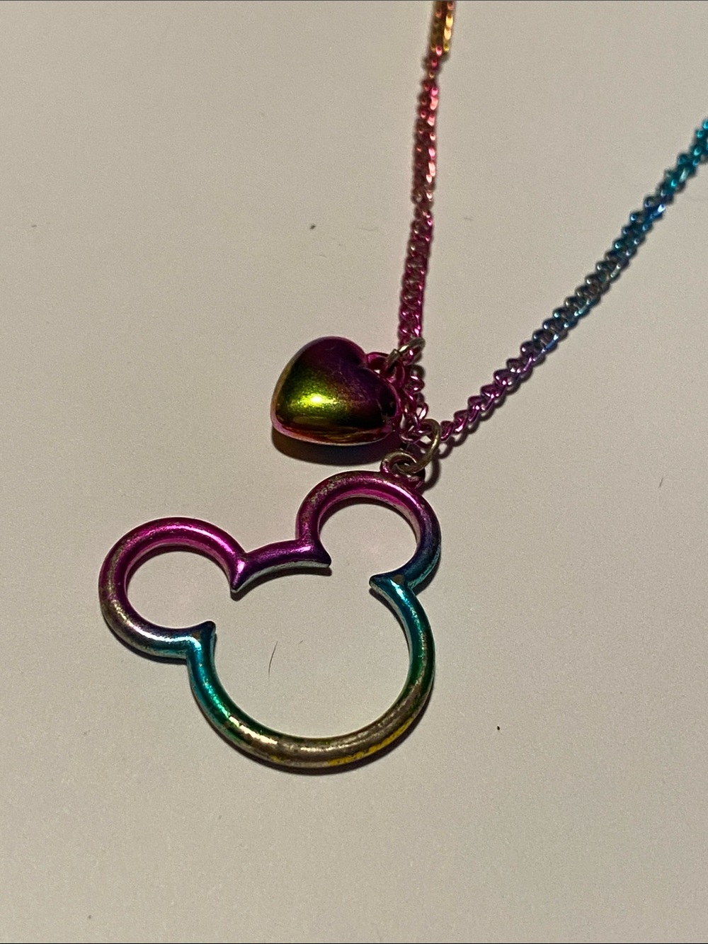 Disney mouse 🐭 ears Rainbow Heart & Character Pendant Necklace - Multicolor